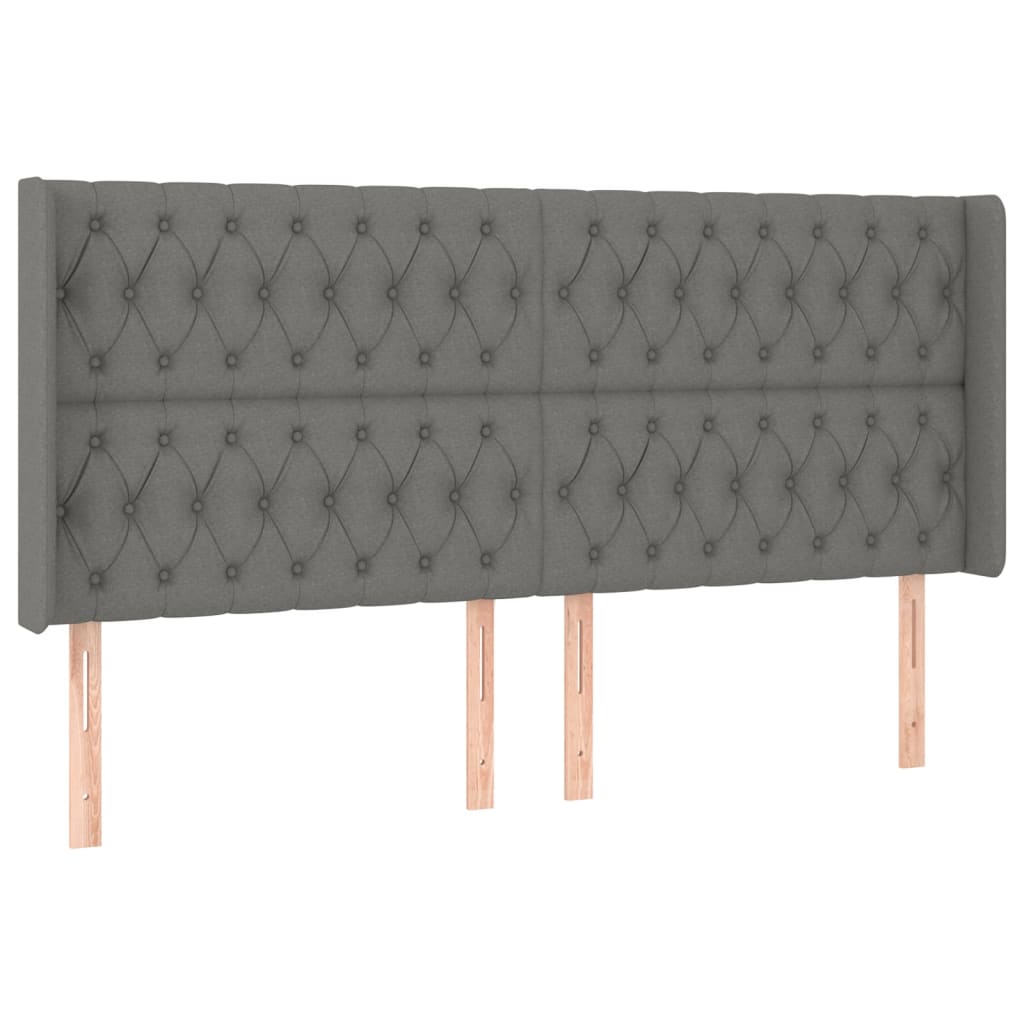 sengegavl med kanter 203x16x118/128 cm stof mørkegrå
