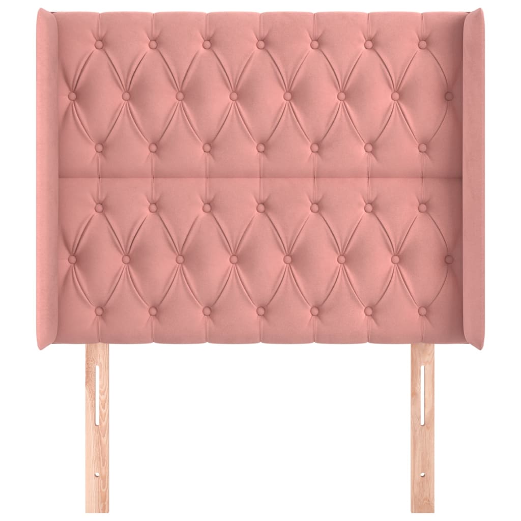 sengegavl med kanter 103x16x118/128 cm fløjl lyserød