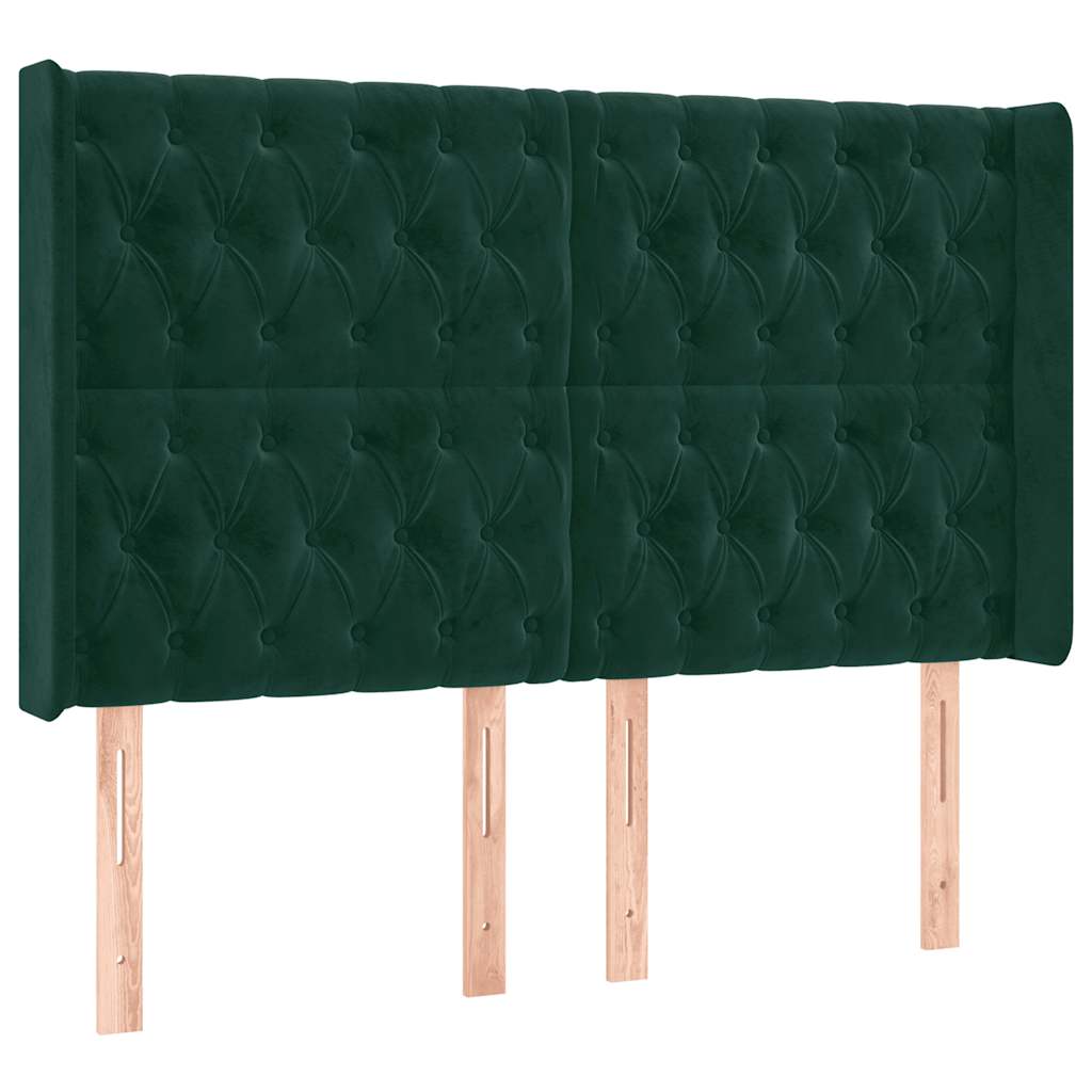 sengegavl med kanter 147x16x118/128 cm fløjl mørkegrøn