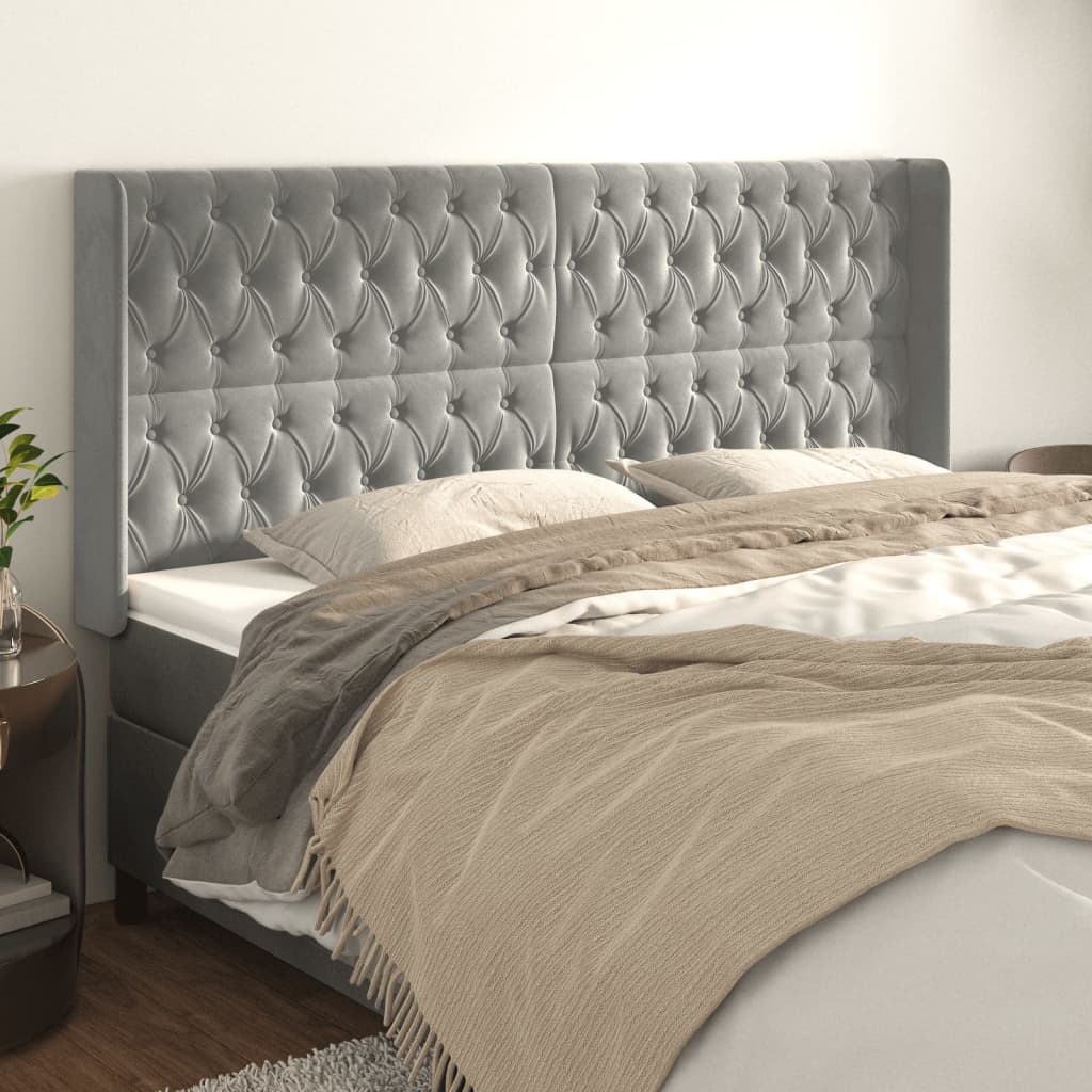 sengegavl med kanter 183x16x118/128 cm fløjl lysegrå