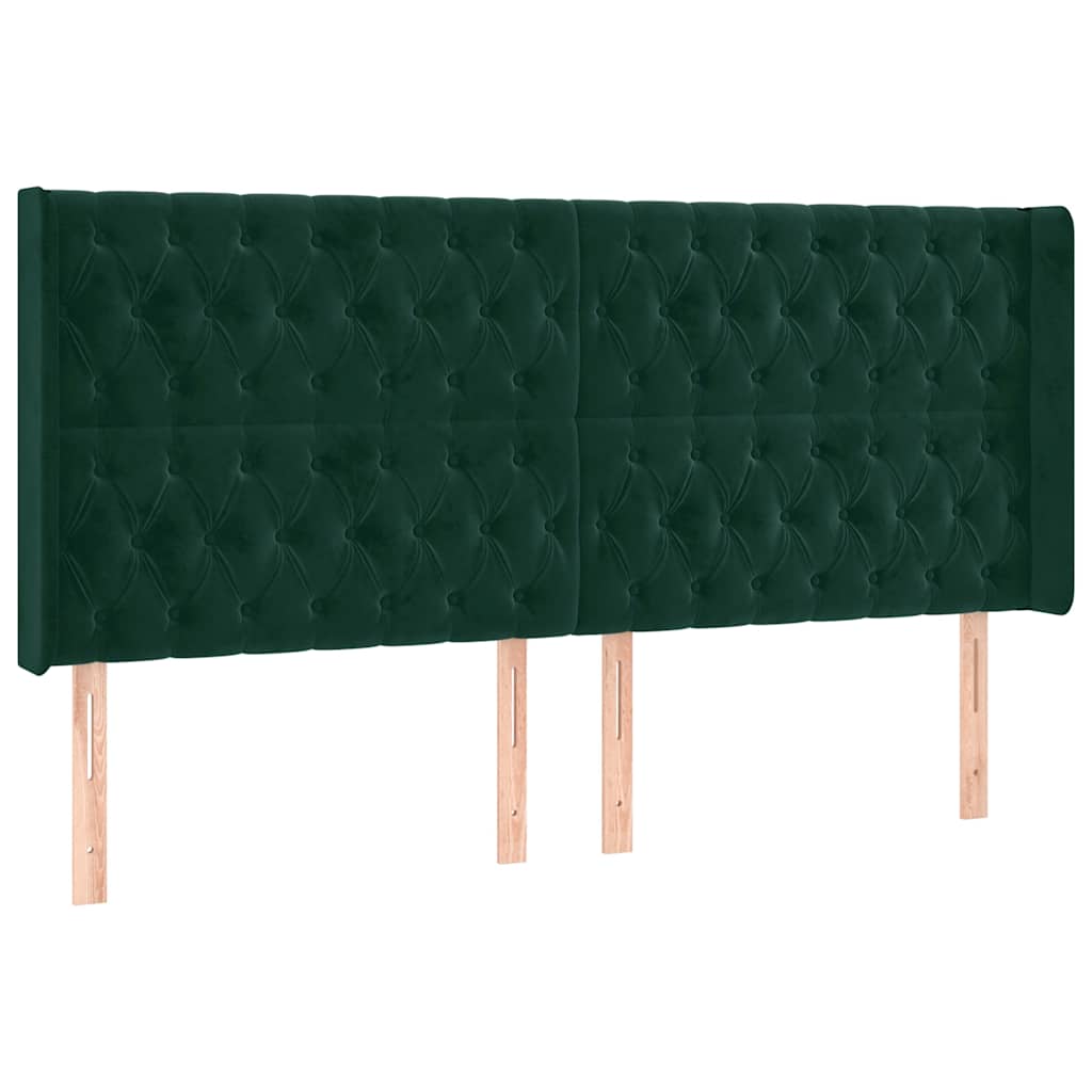 sengegavl med kanter 203x16x118/128 cm fløjl mørkegrøn