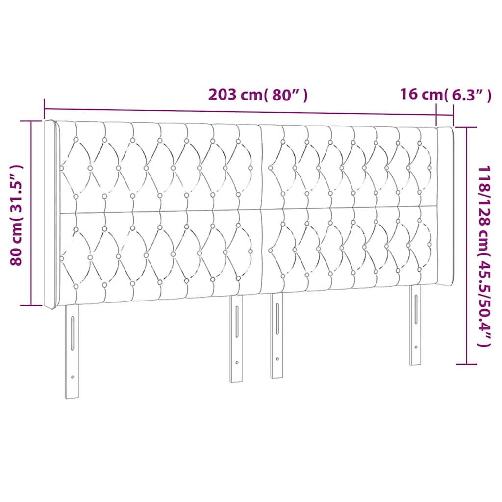sengegavl med kanter 203x16x118/128 cm fløjl mørkegrøn