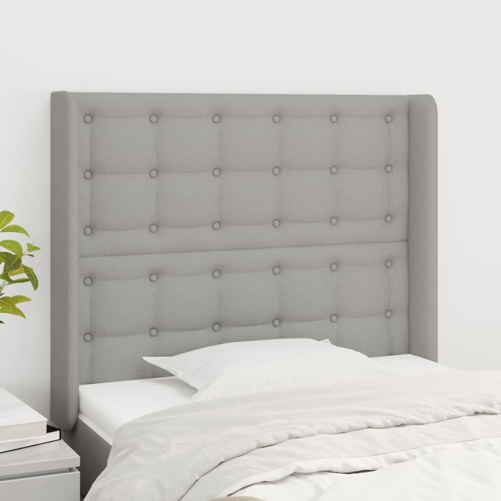 sengegavl med kanter 93x16x118/128 cm stof lysegrå