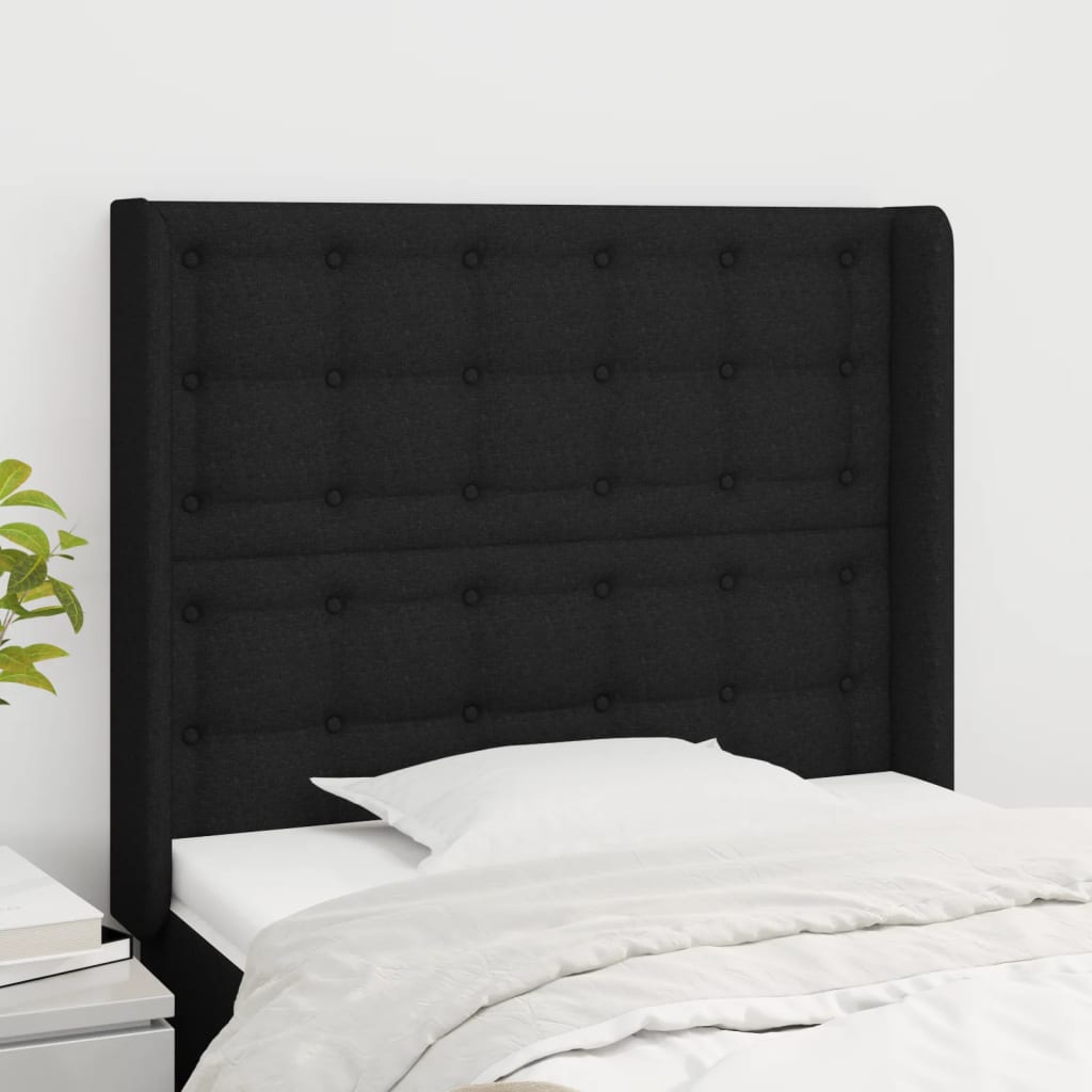 sengegavl med kanter 93x16x118/128 cm stof sort