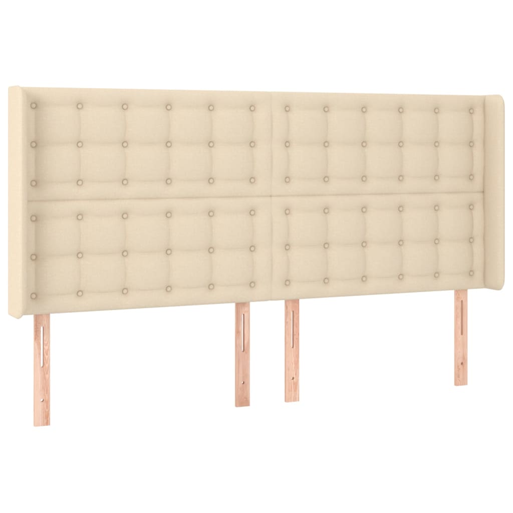 sengegavl med kanter 183x16x118/128 cm stof cremefarvet