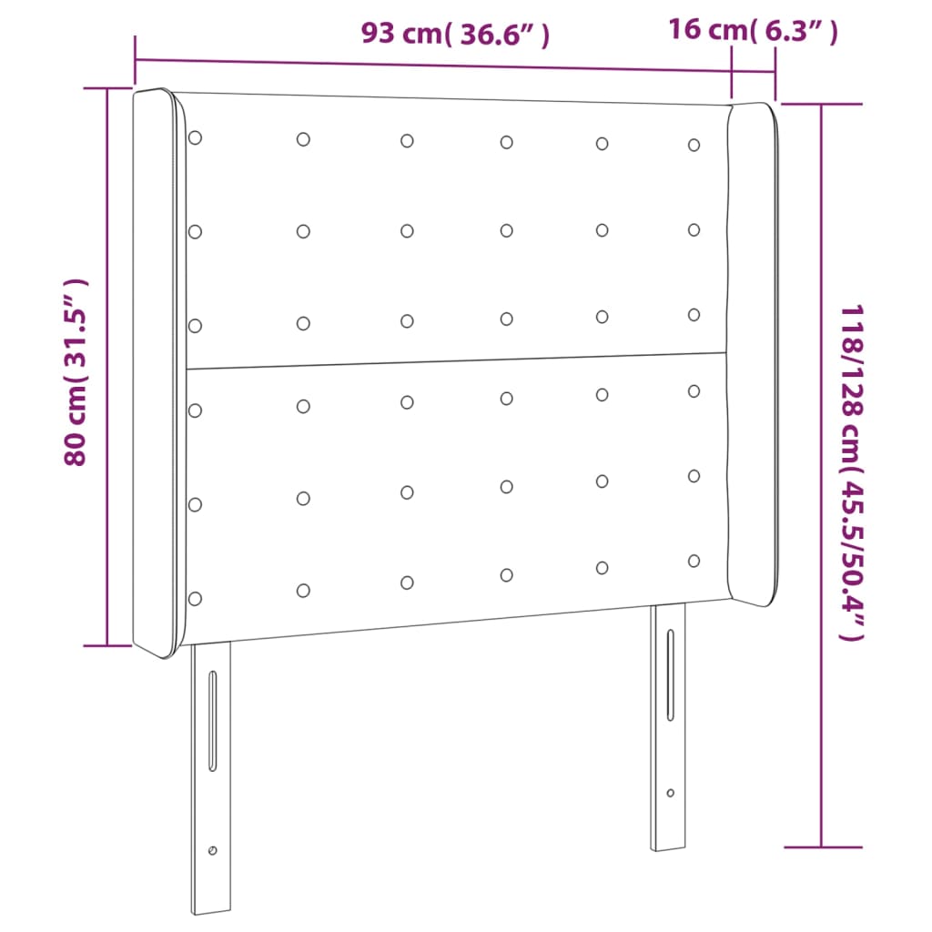 sengegavl med kanter 93x16x118/128 cm fløjl mørkegrå