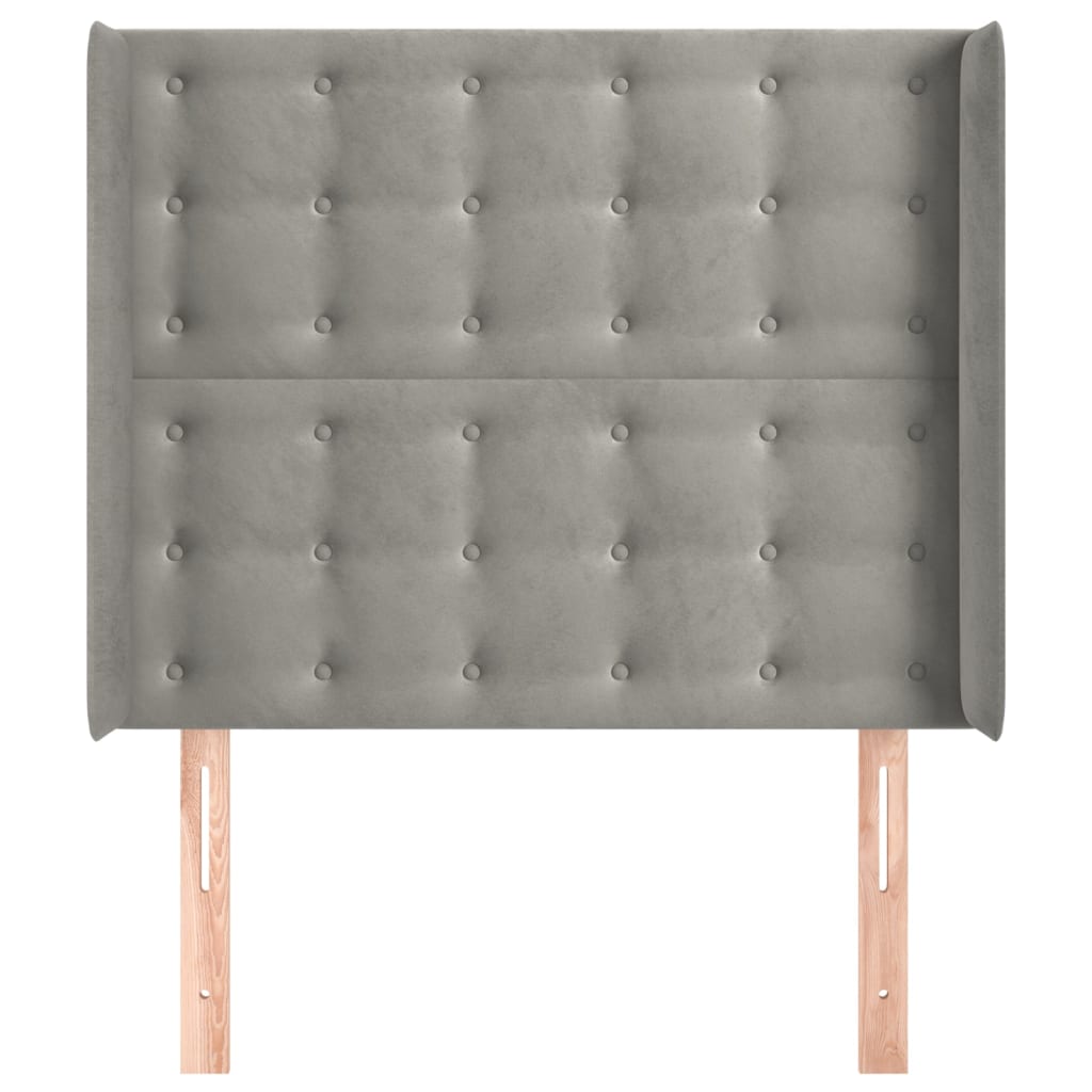 sengegavl med kanter 103x16x118/128 cm fløjl lysegrå