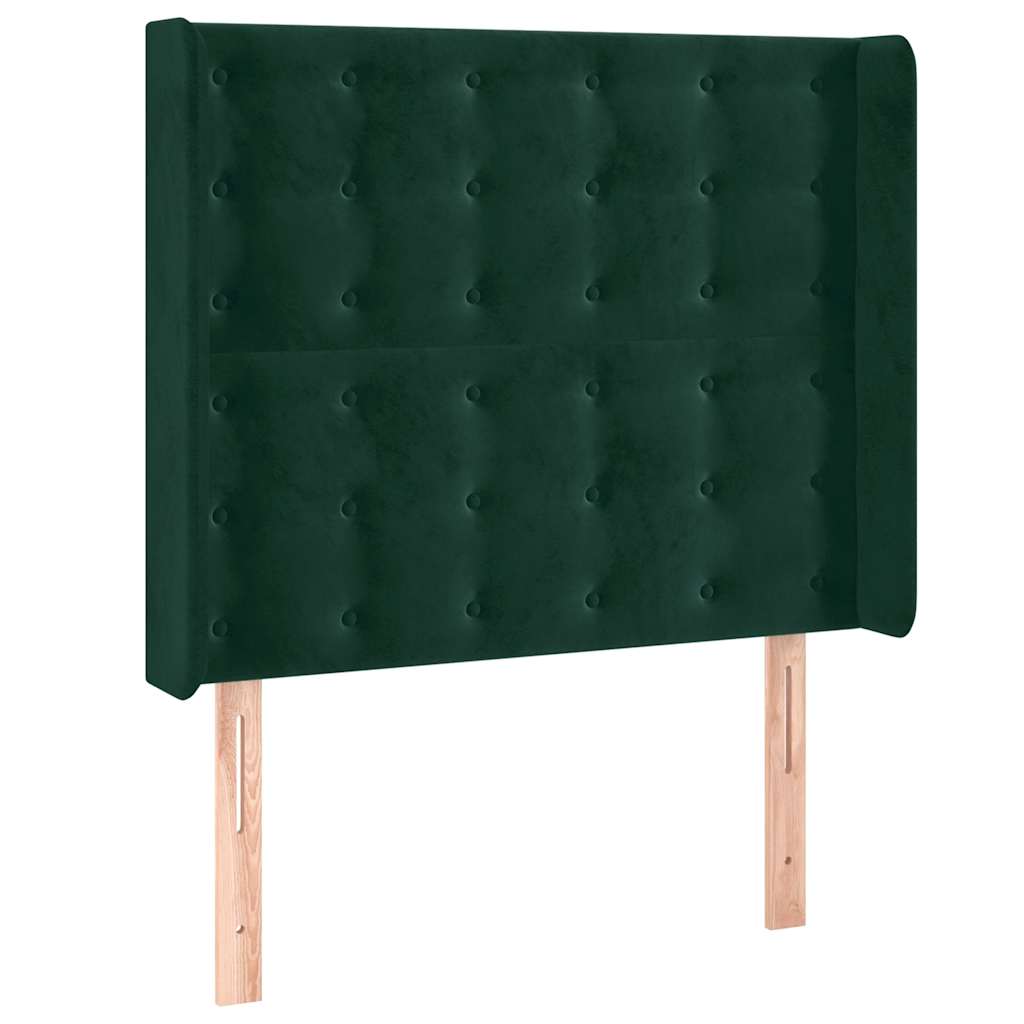 sengegavl med kanter 103x16x118/128 cm fløjl mørkegrøn
