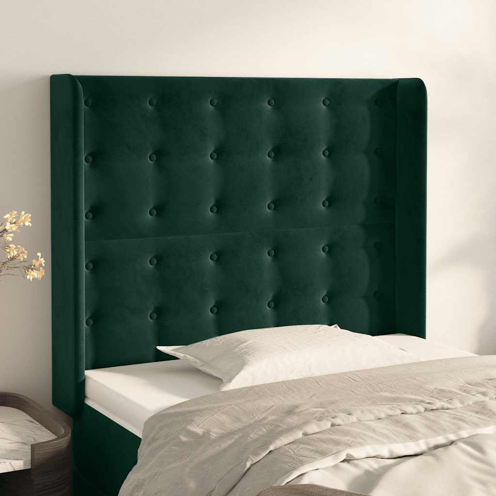sengegavl med kanter 103x16x118/128 cm fløjl mørkegrøn