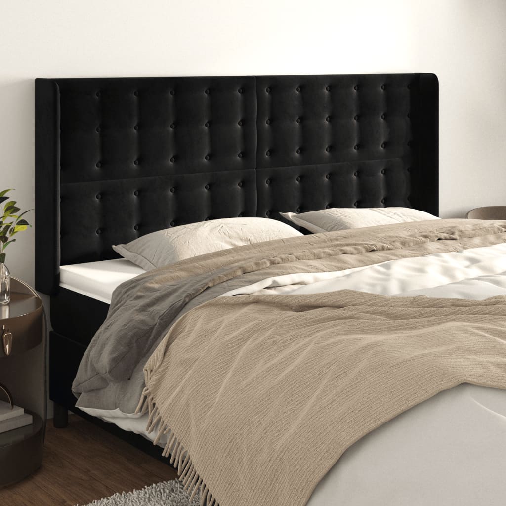 sengegavl med kanter 183x16x118/128 cm fløjl sort