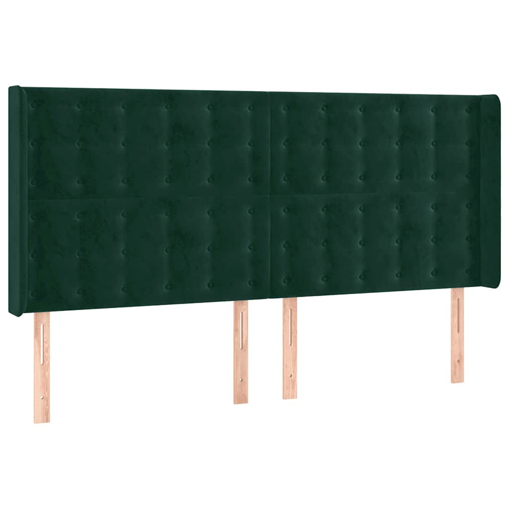 sengegavl med kanter 183x16x118/128 cm fløjl mørkegrøn