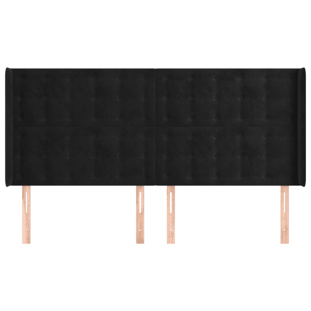 sengegavl med kanter 203x16x118/128 cm fløjl sort