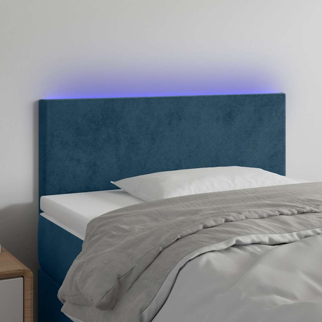 sengegavl med LED-lys 90x5x78/88 cm fløjl mørkeblå