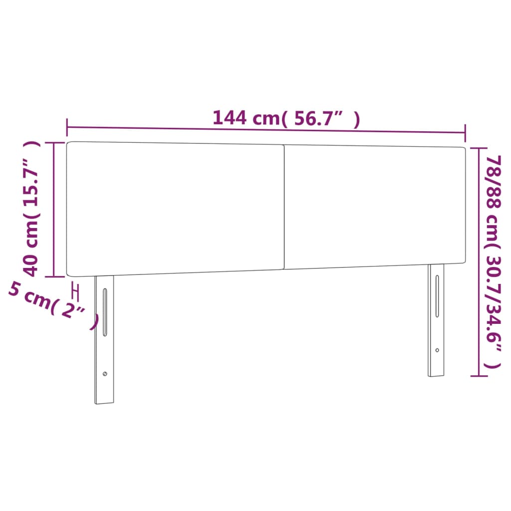sengegavl med LED-lys 144x5x78/88 cm fløjl lysegrå