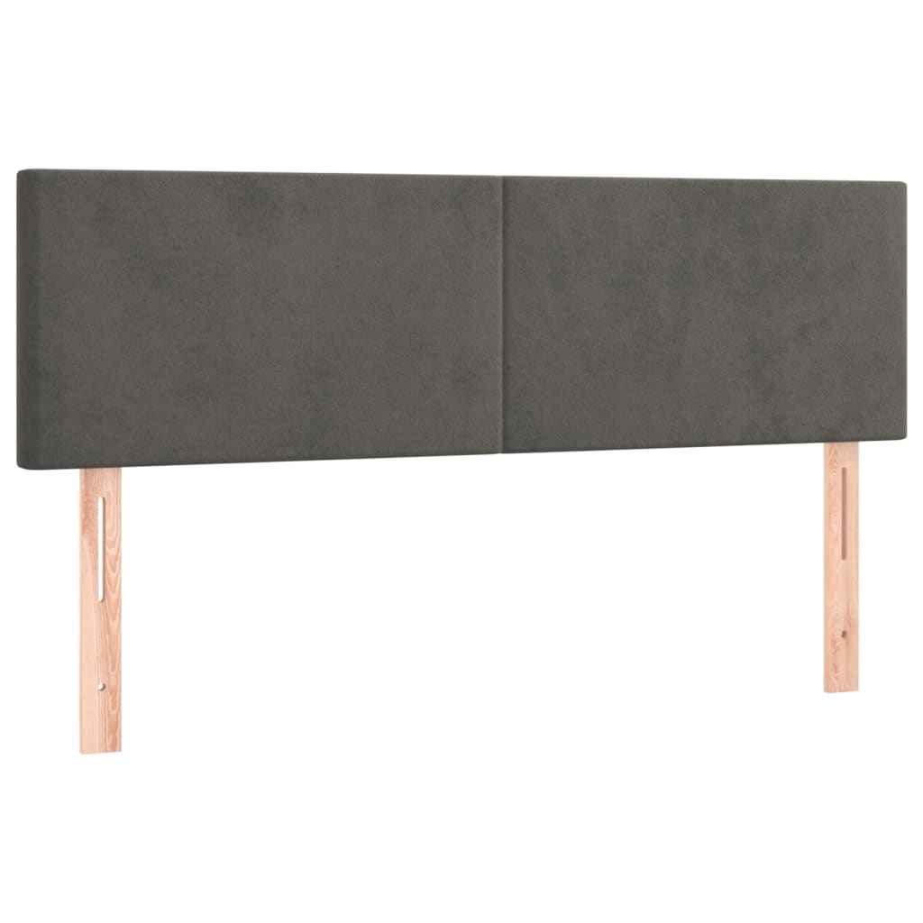 sengegavl med LED-lys 144x5x78/88 cm fløjl mørkegrå
