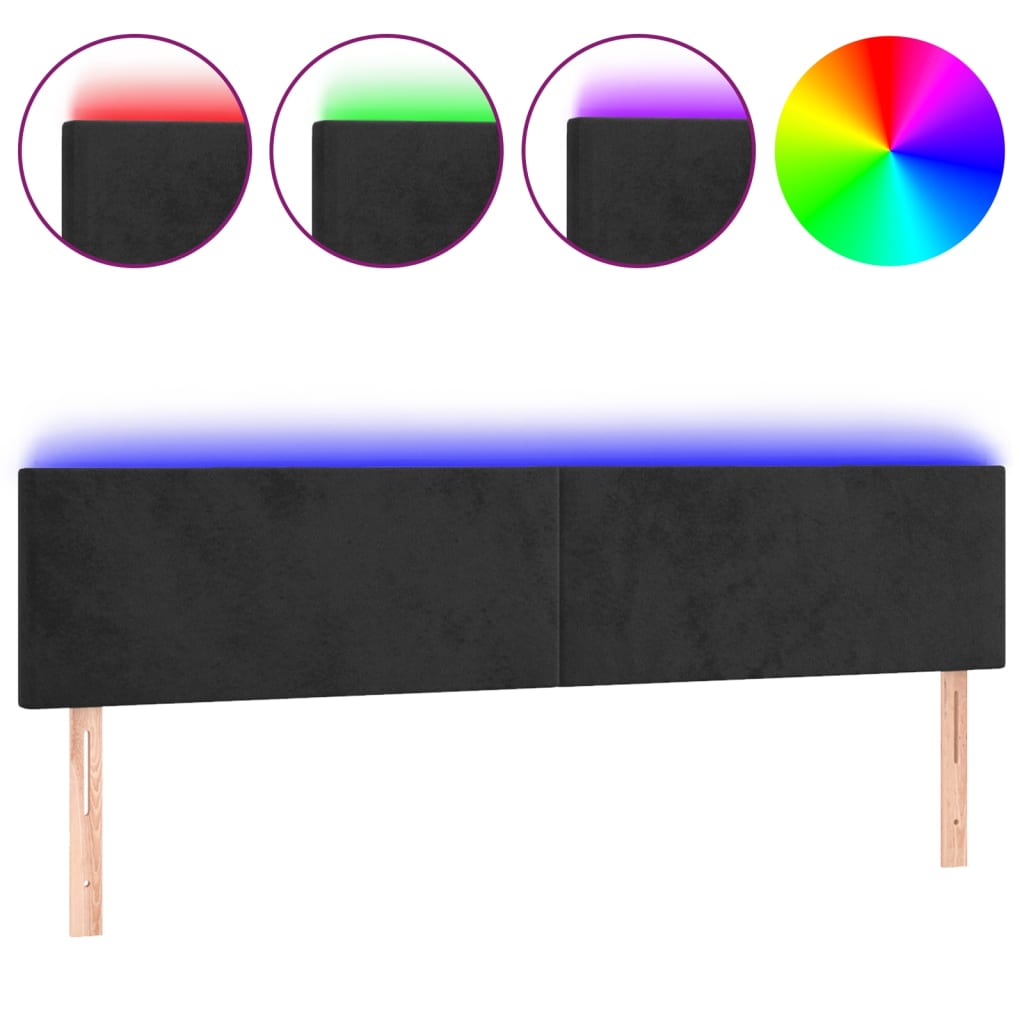 sengegavl med LED-lys 180x5x78/88 cm velour sort