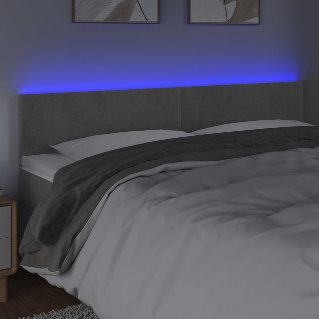 sengegavl med LED-lys 200x5x78/88 cm fløjl lysegrå