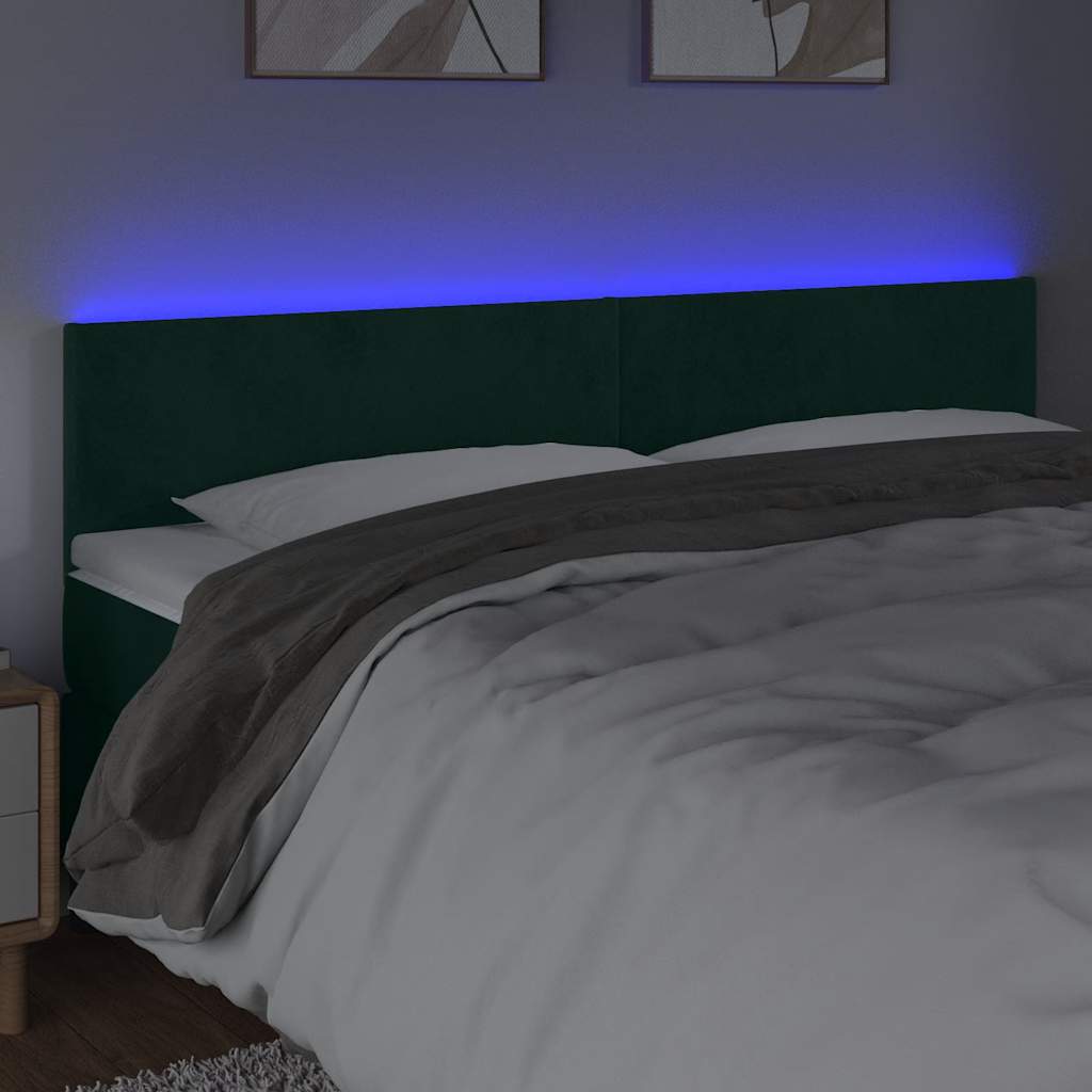 sengegavl med LED-lys 200x5x78/88 cm fløjl mørkegrøn