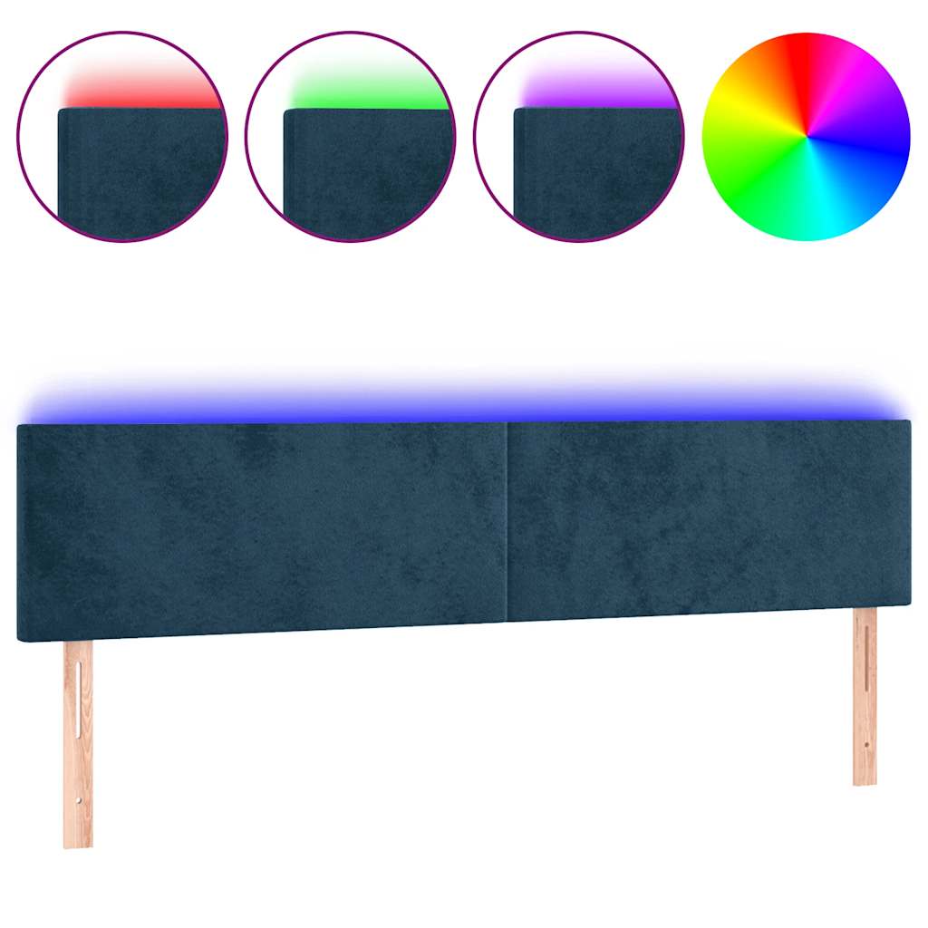 sengegavl med LED-lys 200x5x78/88 cm fløjl mørkeblå