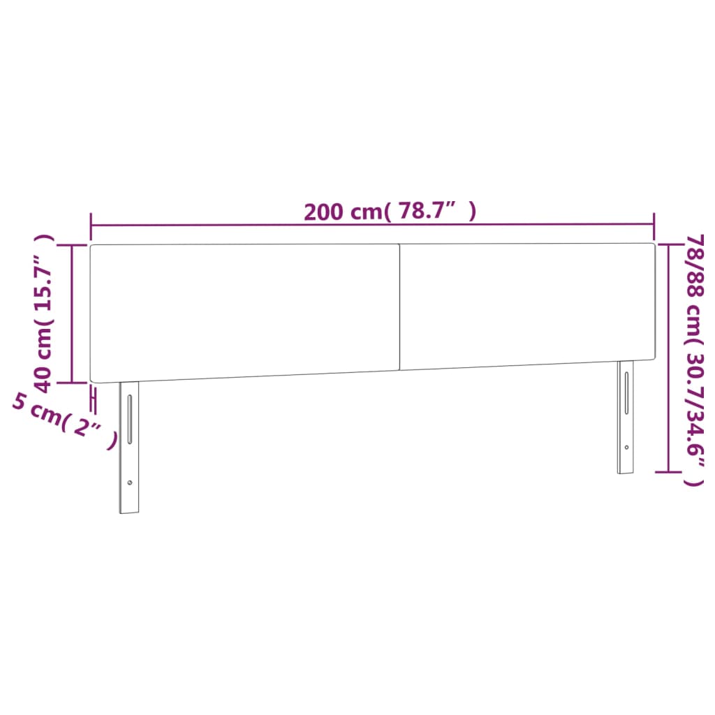 sengegavl med LED-lys 200x5x78/88 cm velour lyserød
