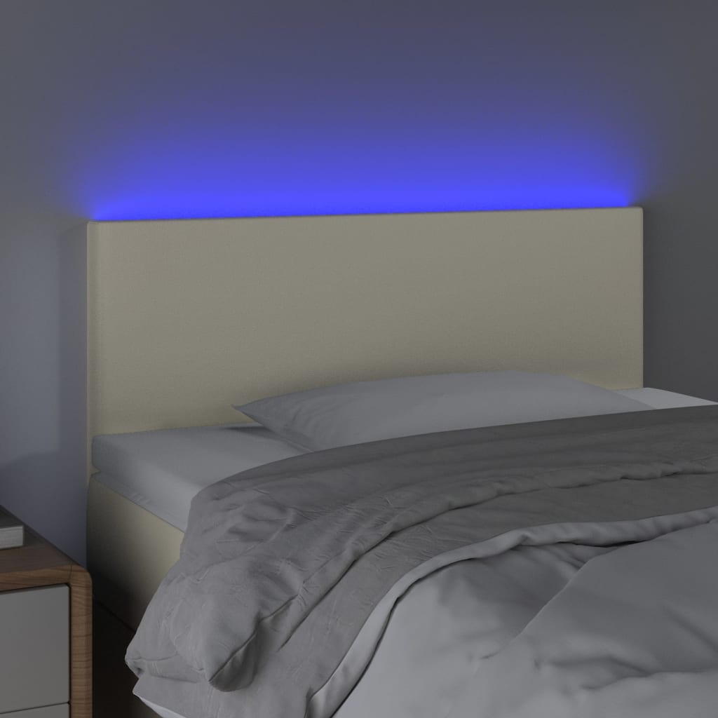 sengegavl med LED-lys 100x5x78/88 cm kunstlæder cremefarvet