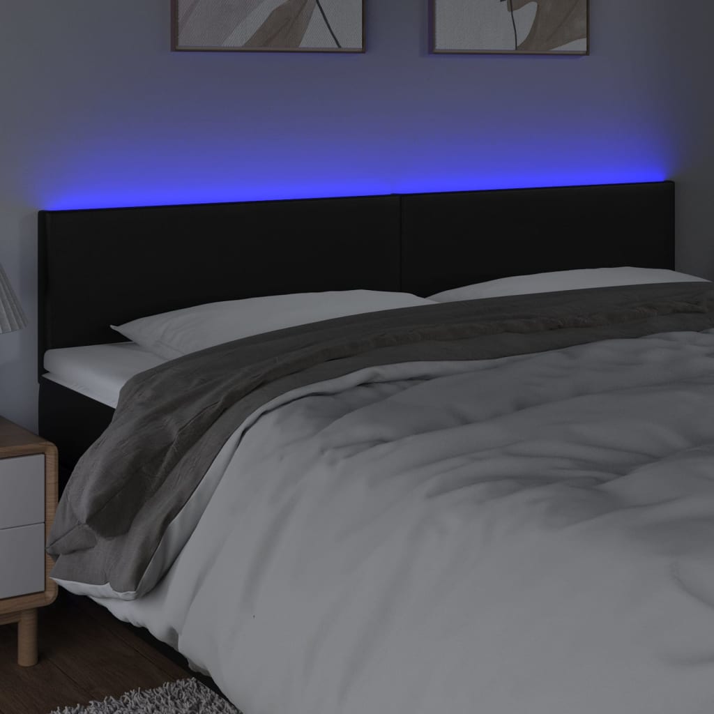 sengegavl med LED-lys 180x5x78/88 cm kunstlæder sort