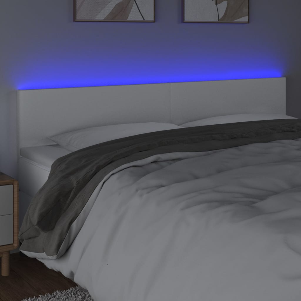 sengegavl med LED-lys 180x5x78/88 cm kunstlæder hvid