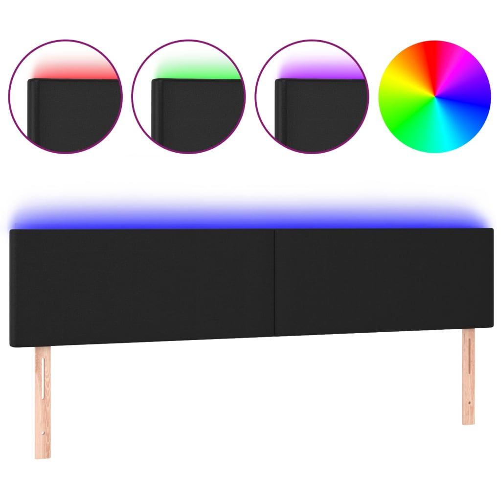 sengegavl med LED-lys 200x5x78/88 cm kunstlæder sort