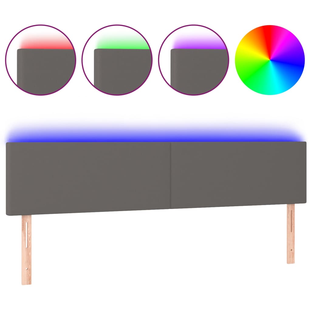 sengegavl med LED-lys 200x5x78/88 cm kunstlæder grå
