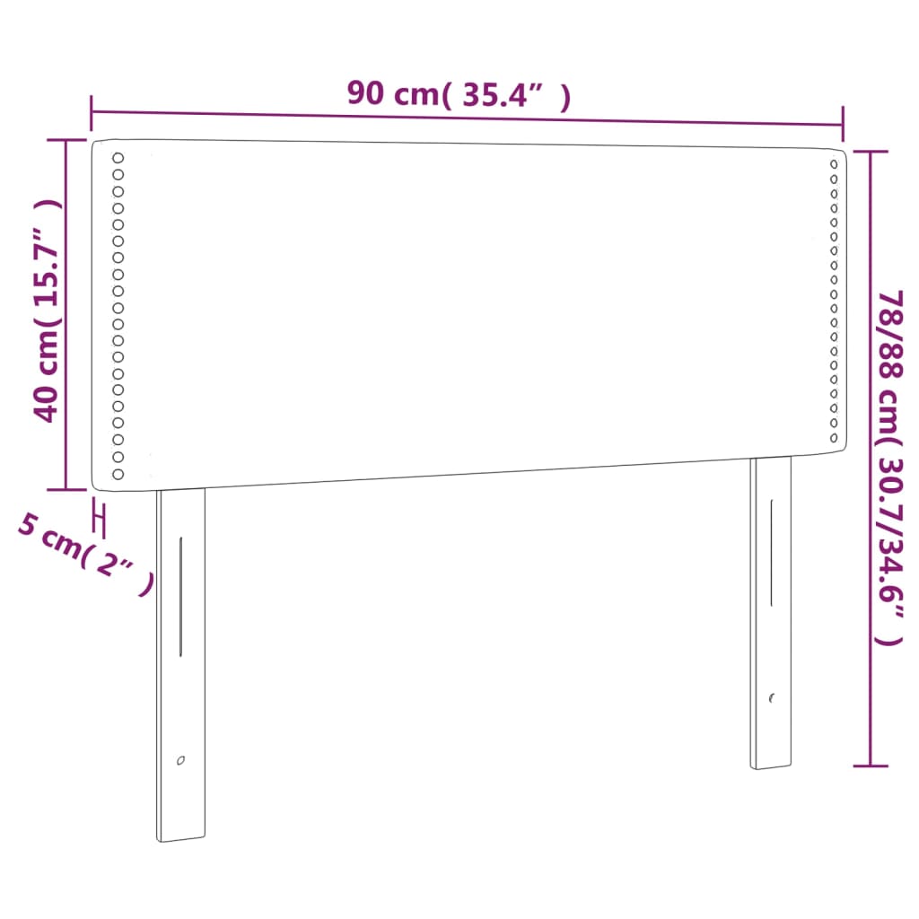 sengegavl med LED-lys 90x5x78/88 cm stof lysegrå