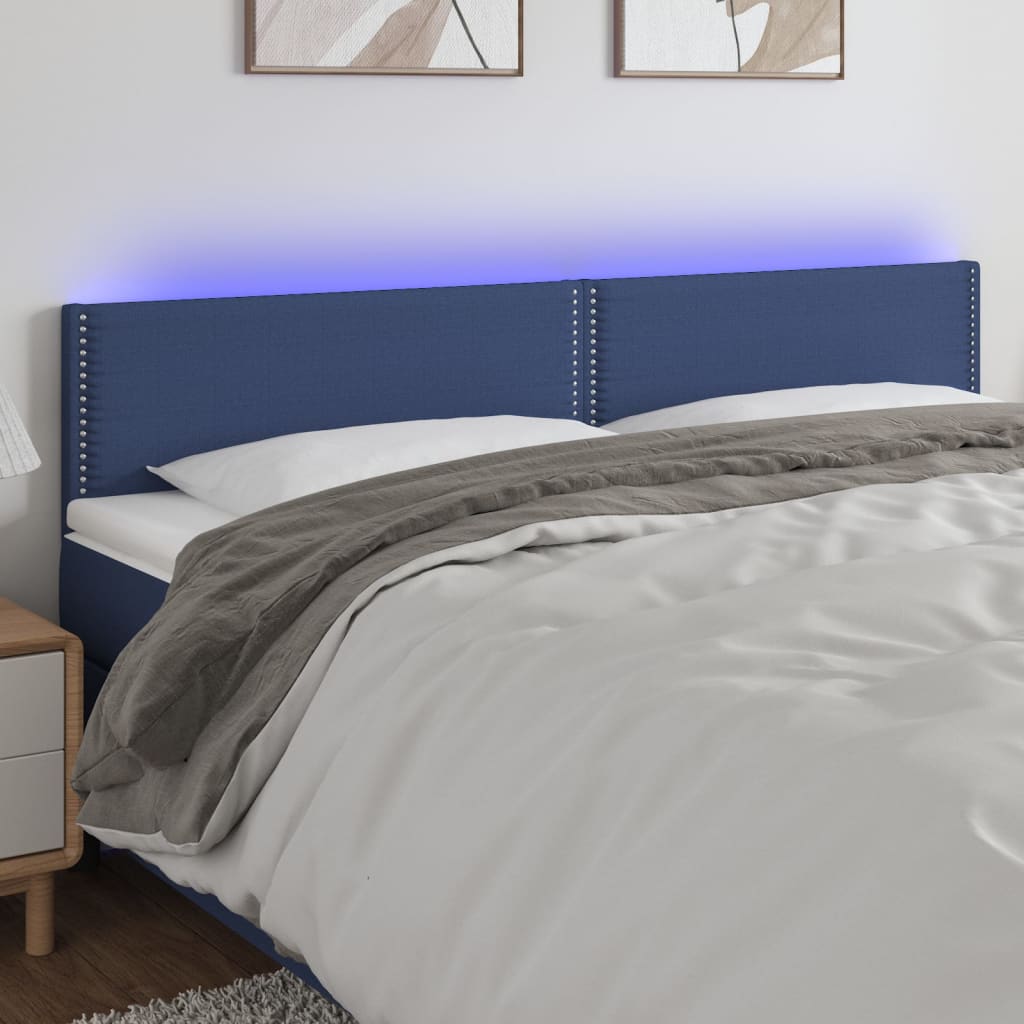 sengegavl med LED-lys 180x5x78/88 cm stof blå