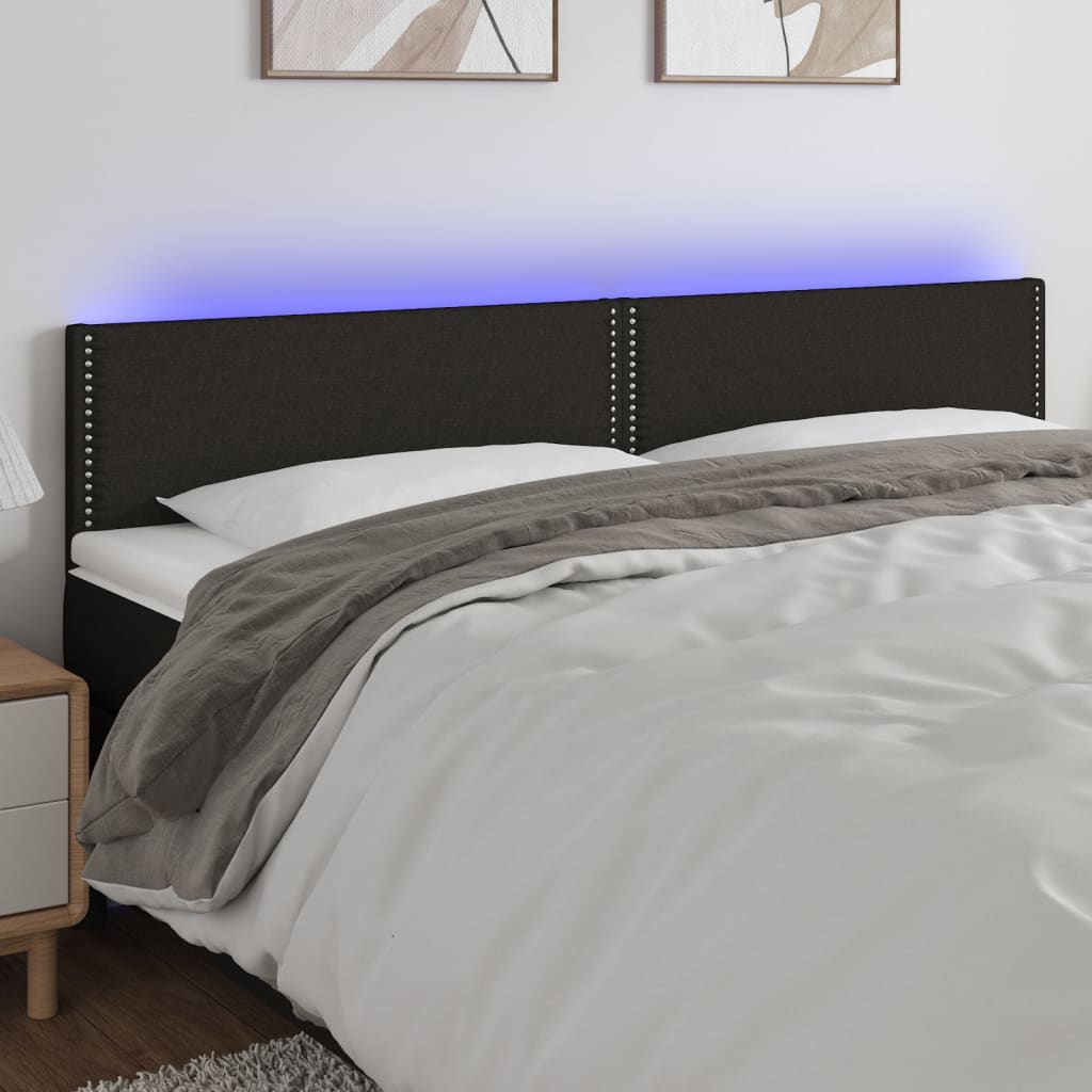 sengegavl med LED-lys 200x5x78/88 cm stof sort