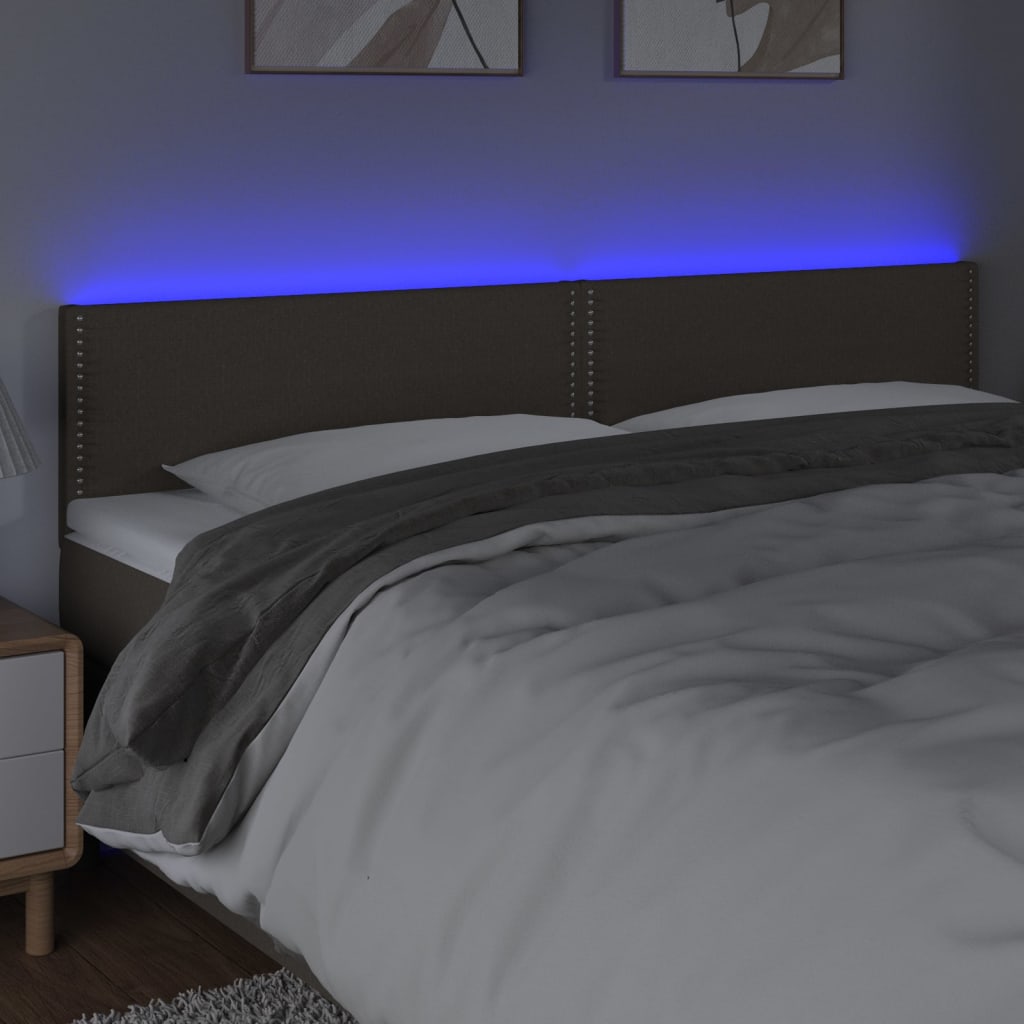 sengegavl med LED-lys 200x5x78/88 cm stof gråbrun