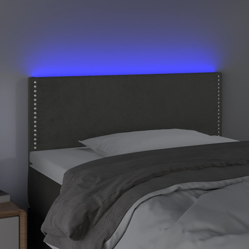 sengegavl med LED-lys 90x5x78/88 cm fløjl mørkegrå