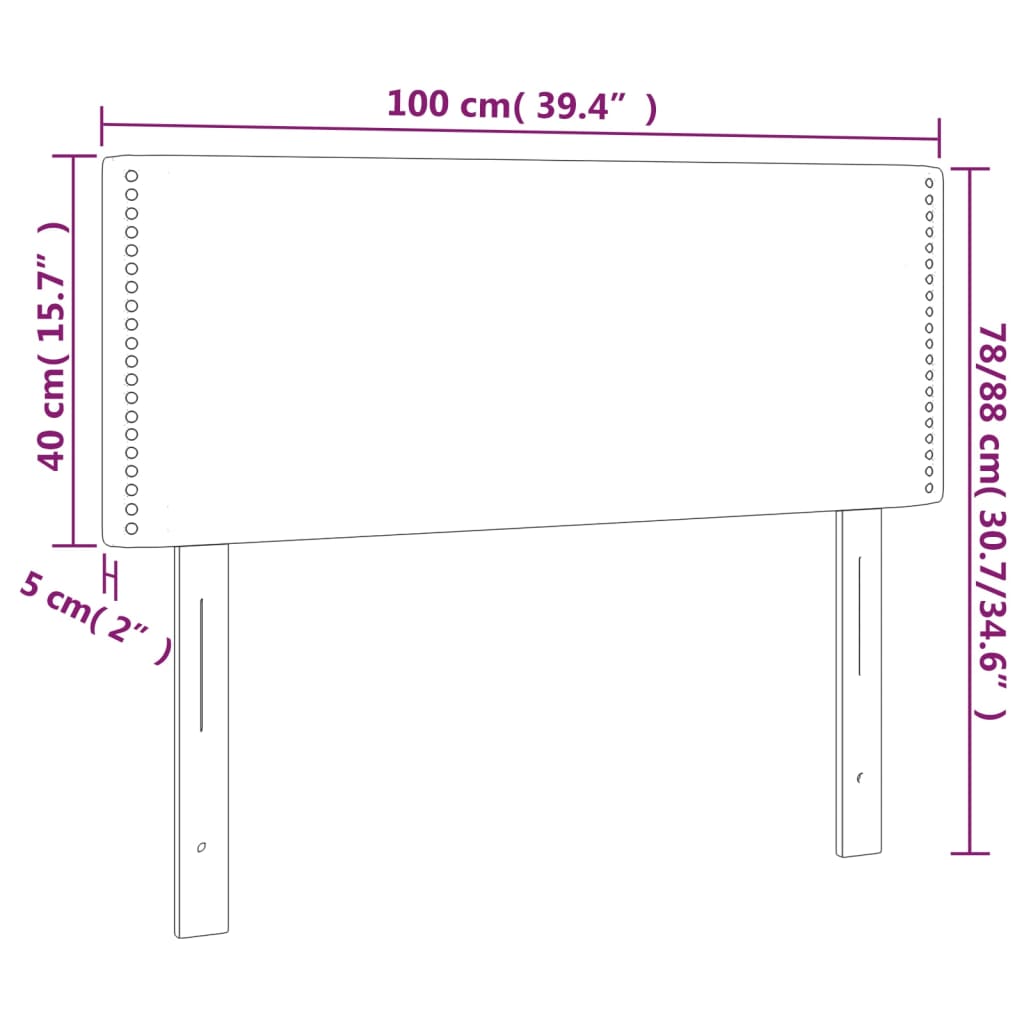 sengegavl med LED-lys 100x5x78/88 cm fløjl lyserød