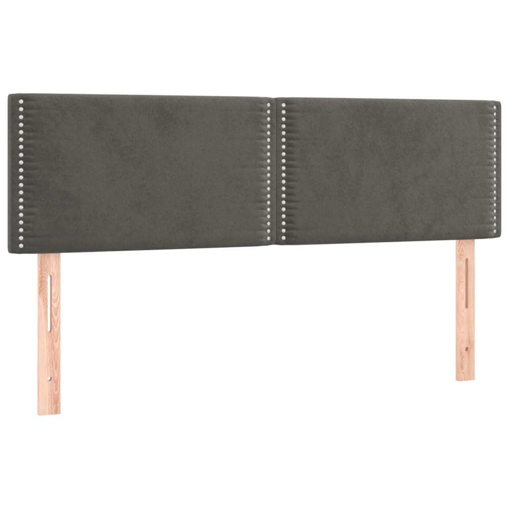 sengegavl med LED-lys 144x5x78/88 cm fløjl mørkegrå