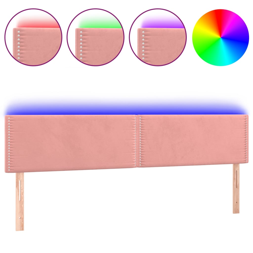 sengegavl med LED-lys 160x5x78/88 cm velour lyserød
