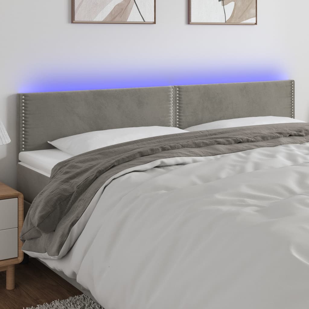 sengegavl med LED-lys 200x5x78/88 cm fløjl lysegrå