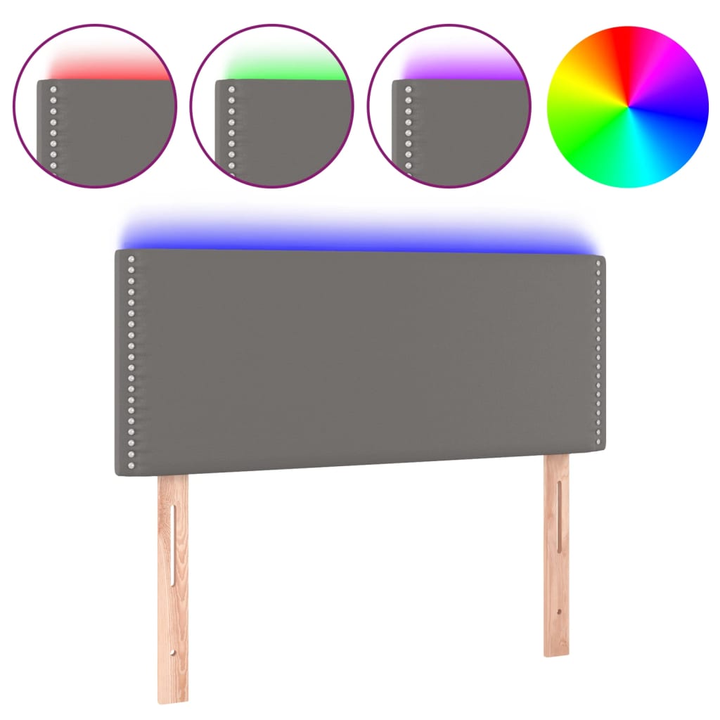 sengegavl med LED-lys 80x5x78/88 cm kunstlæder grå