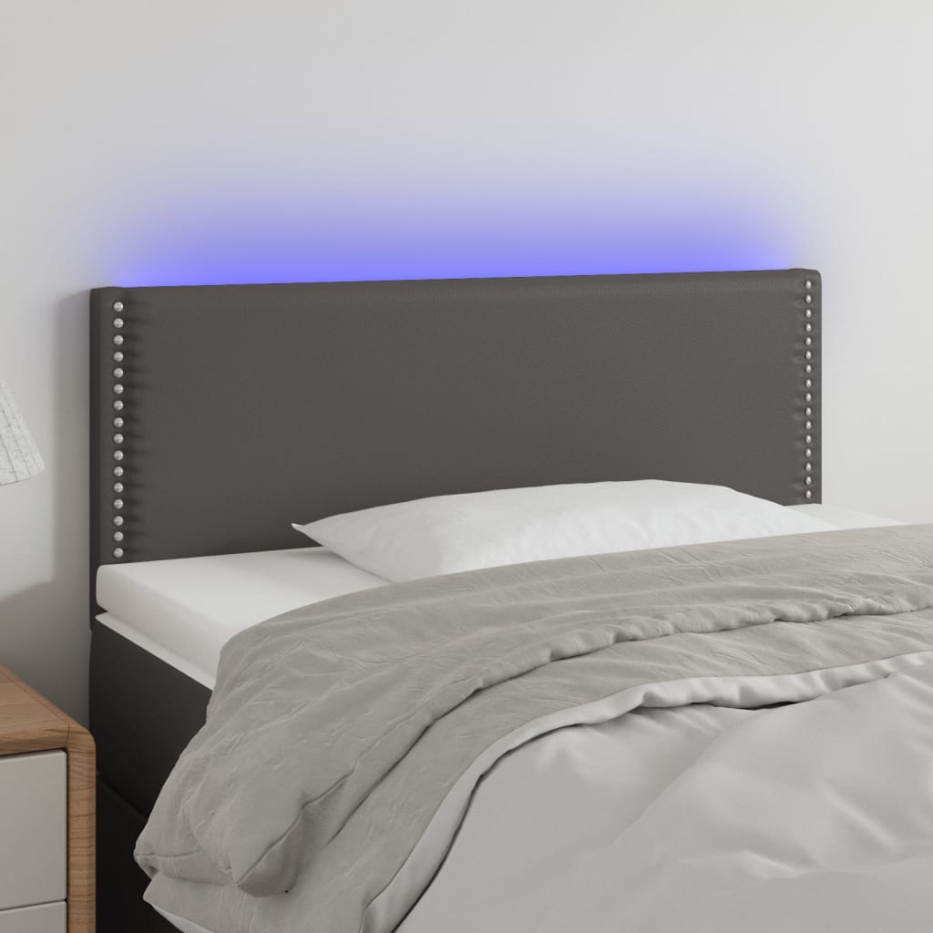 sengegavl med LED-lys 80x5x78/88 cm kunstlæder grå