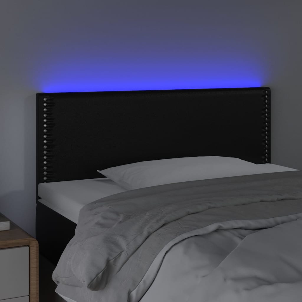 sengegavl med LED-lys 90x5x78/88 cm kunstlæder sort