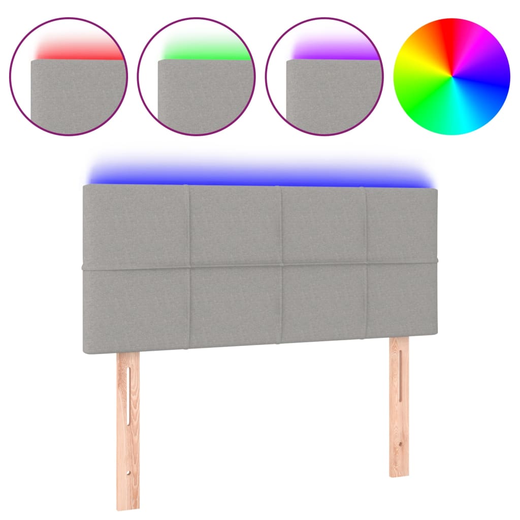 sengegavl med LED-lys 80x5x78/88 cm stof lysegrå