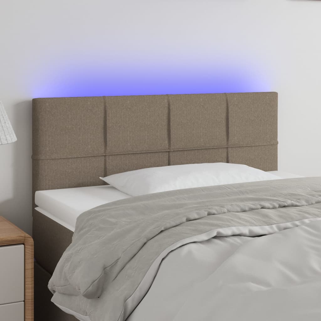 sengegavl med LED-lys 80x5x78/88 cm stof gråbrun