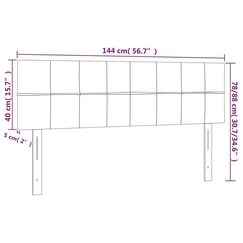 sengegavl med LED-lys 144x5x78/88 cm stof cremefarvet