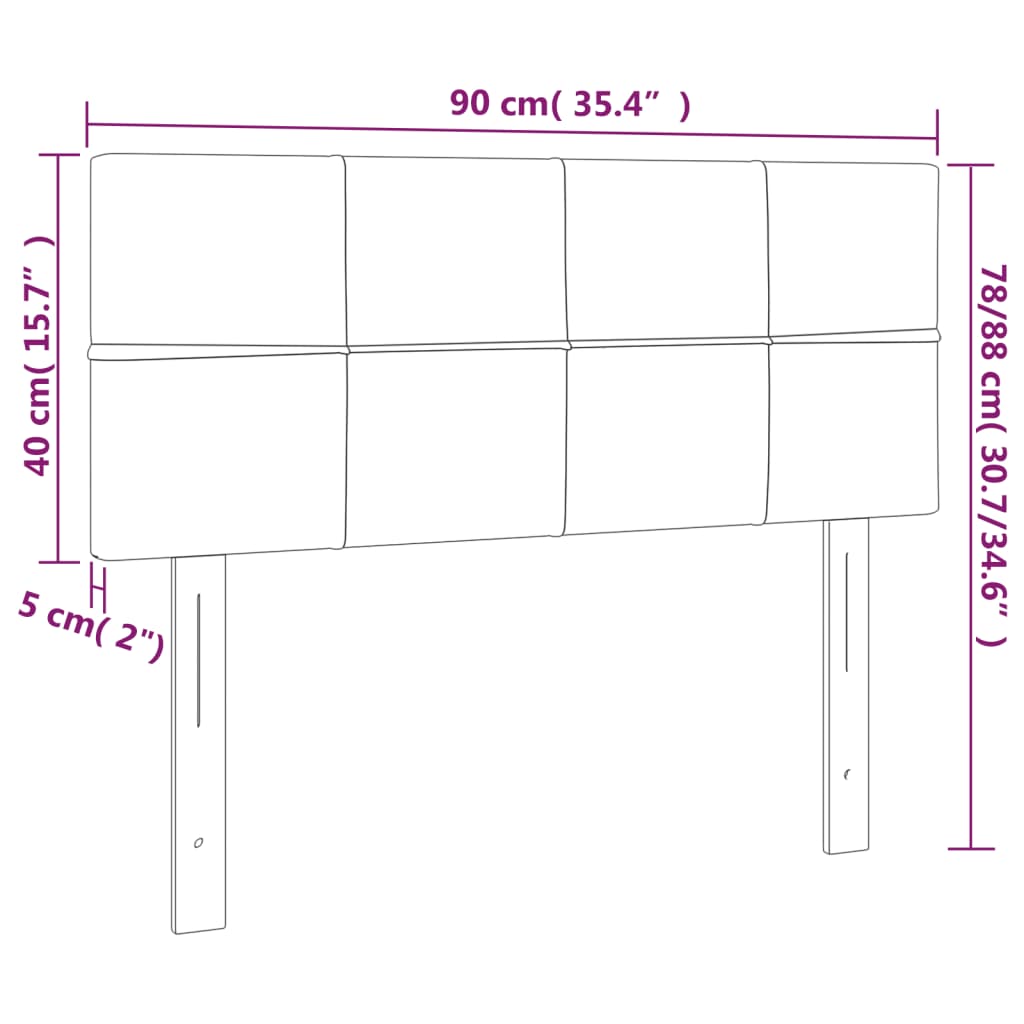 sengegavl med LED-lys 90x5x78/88 cm fløjl lysegrå