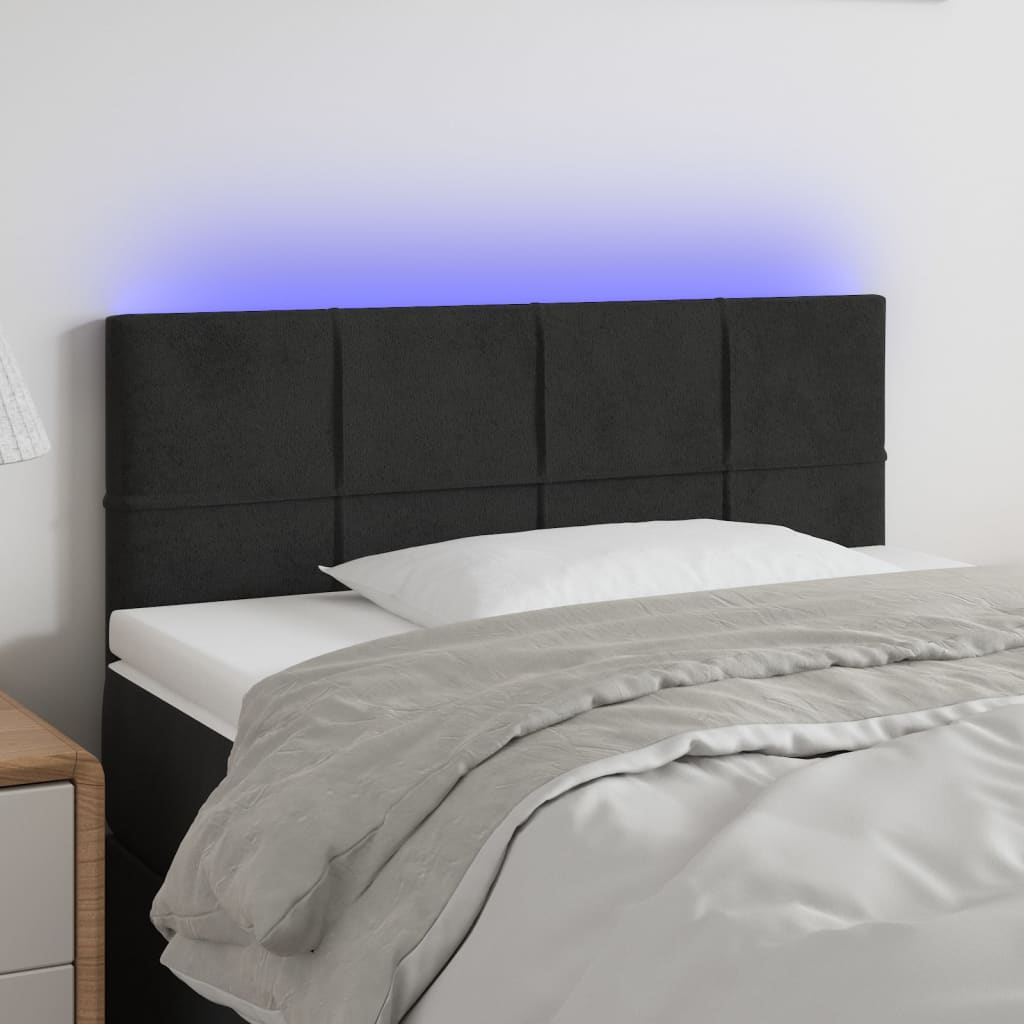 sengegavl med LED-lys 100x5x78/88 cm fløjl sort