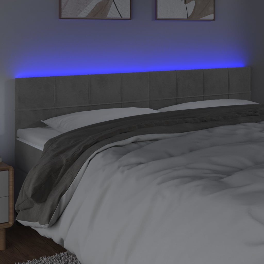 sengegavl med LED-lys 160x5x78/88 cm fløjl lysegrå
