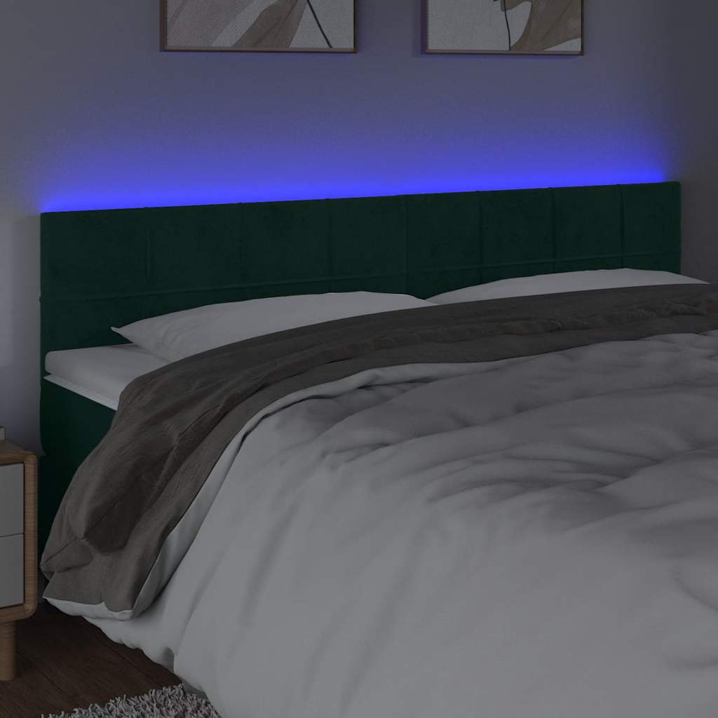 sengegavl med LED-lys 160x5x78/88 cm fløjl mørkegrøn