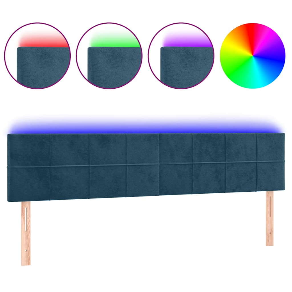 sengegavl med LED-lys 180x5x78/88 cm fløjl mørkeblå