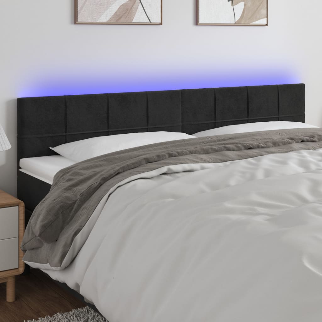 sengegavl med LED-lys 200x5x78/88 cm velour sort